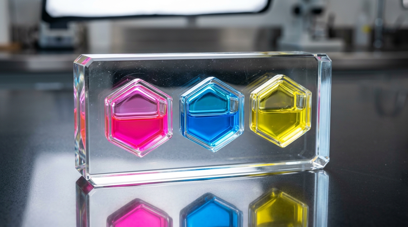 Vibrant colors isolated in glass cells representing separated ChatGPT tasks and prevented topic bleed.