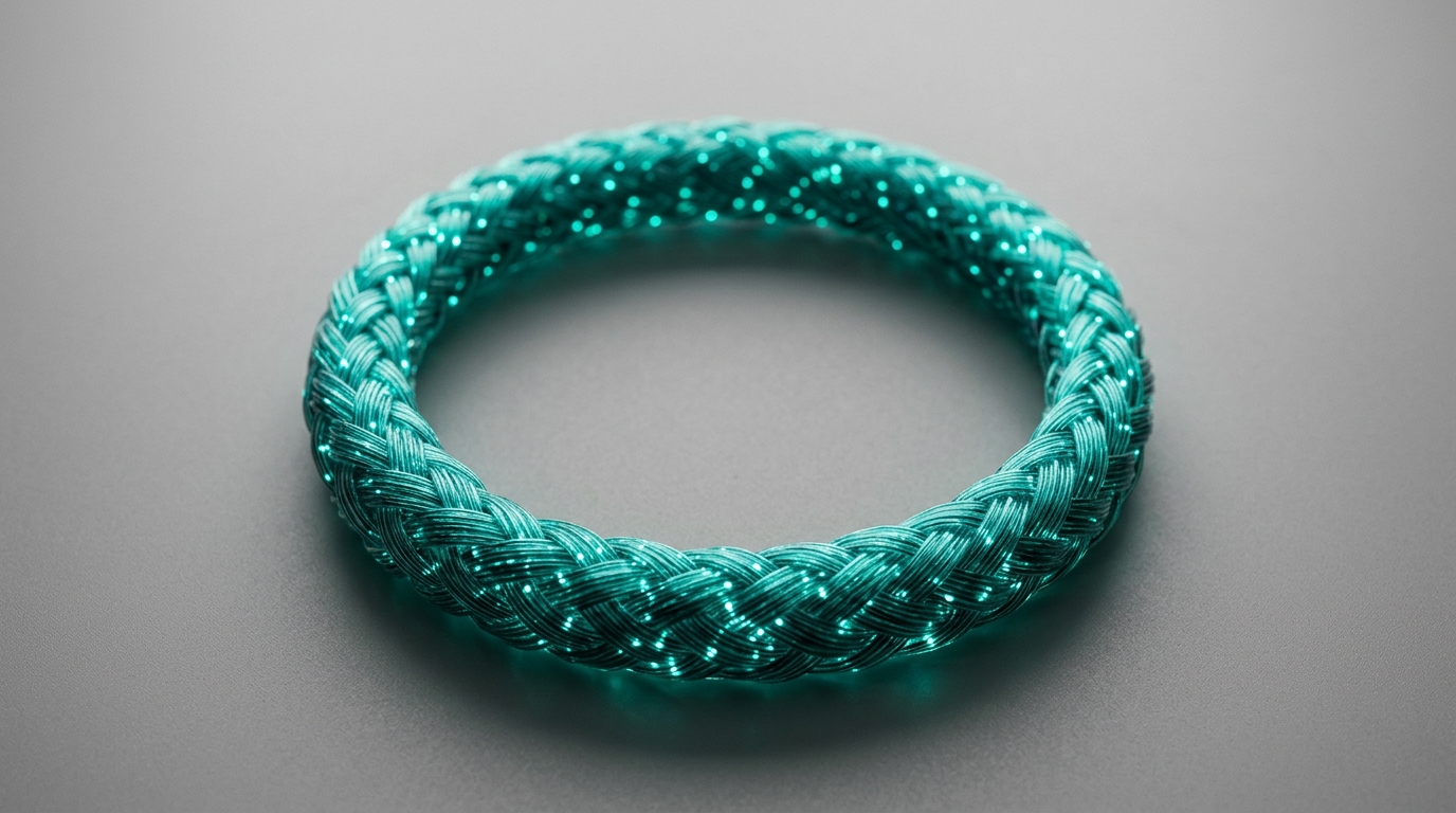 Glowing fiber optic cables woven into a closed loop illustrating secure local-first network architecture.
