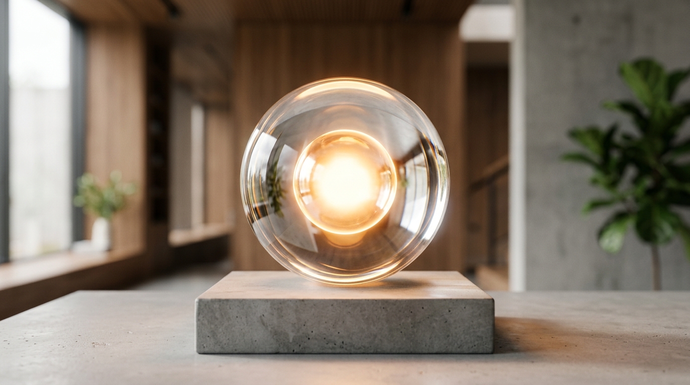 A glowing orb securely contained within a clear crystal sphere representing privacy-first data protection.