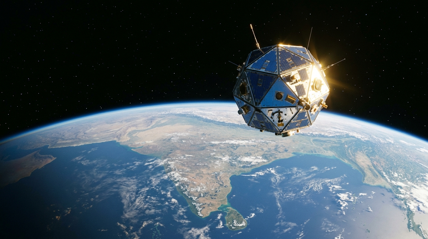 Aryabhata satellite orbiting Earth representing India's early space exploration milestones.